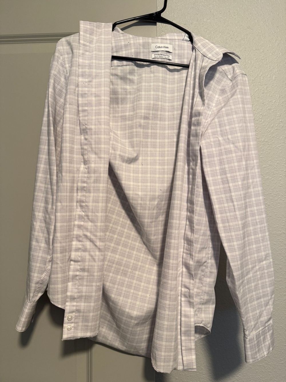 Calvin Klein White and Light Purple Plaid Dress Shirt